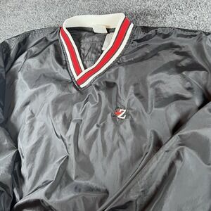 Vintage Jerzees Nylon Windbreaker Pullover Black Red White V Neck Size L 90s Y2K